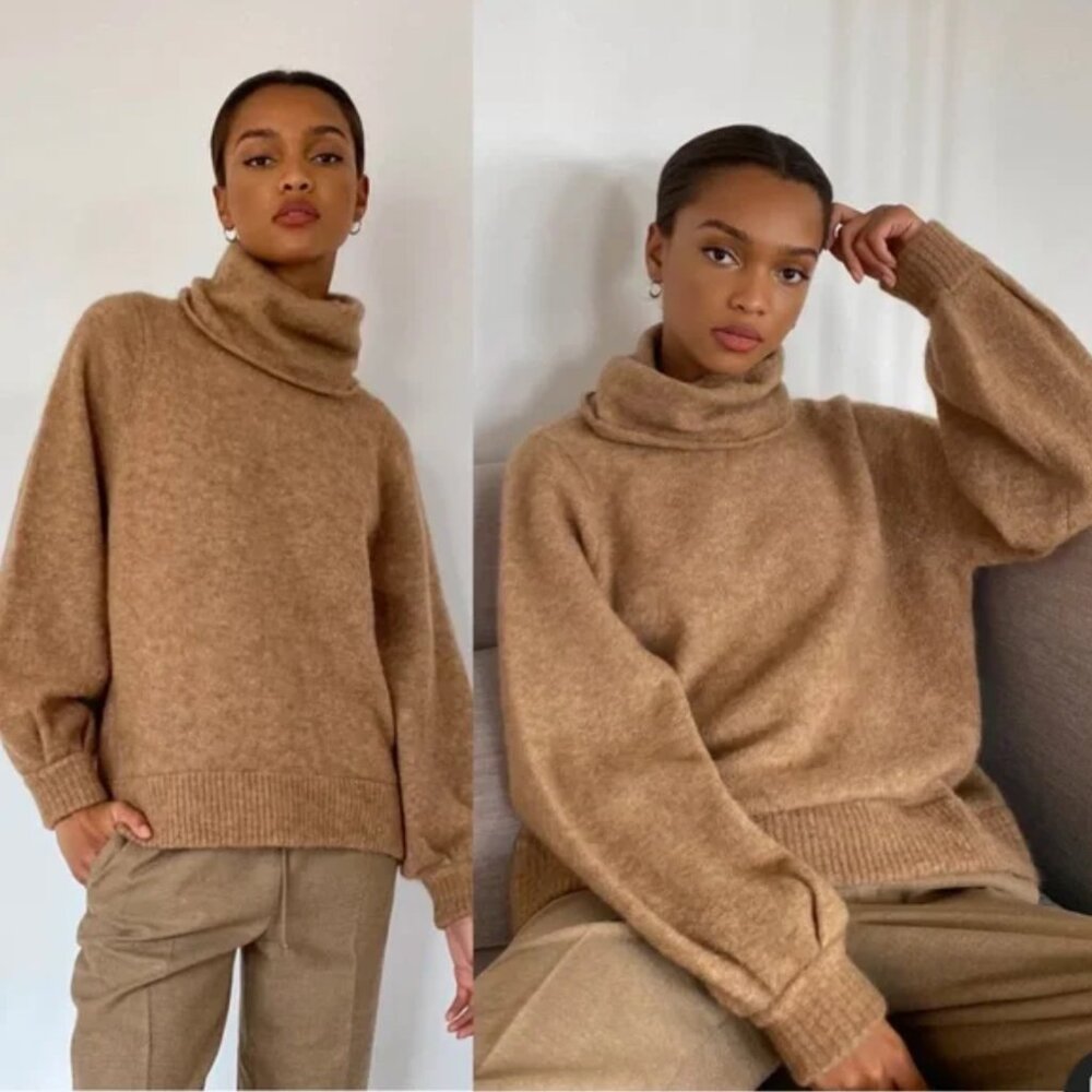 Aritzia Babaton Tan Constant Camel Adichie Sweater Oversized Turtleneck